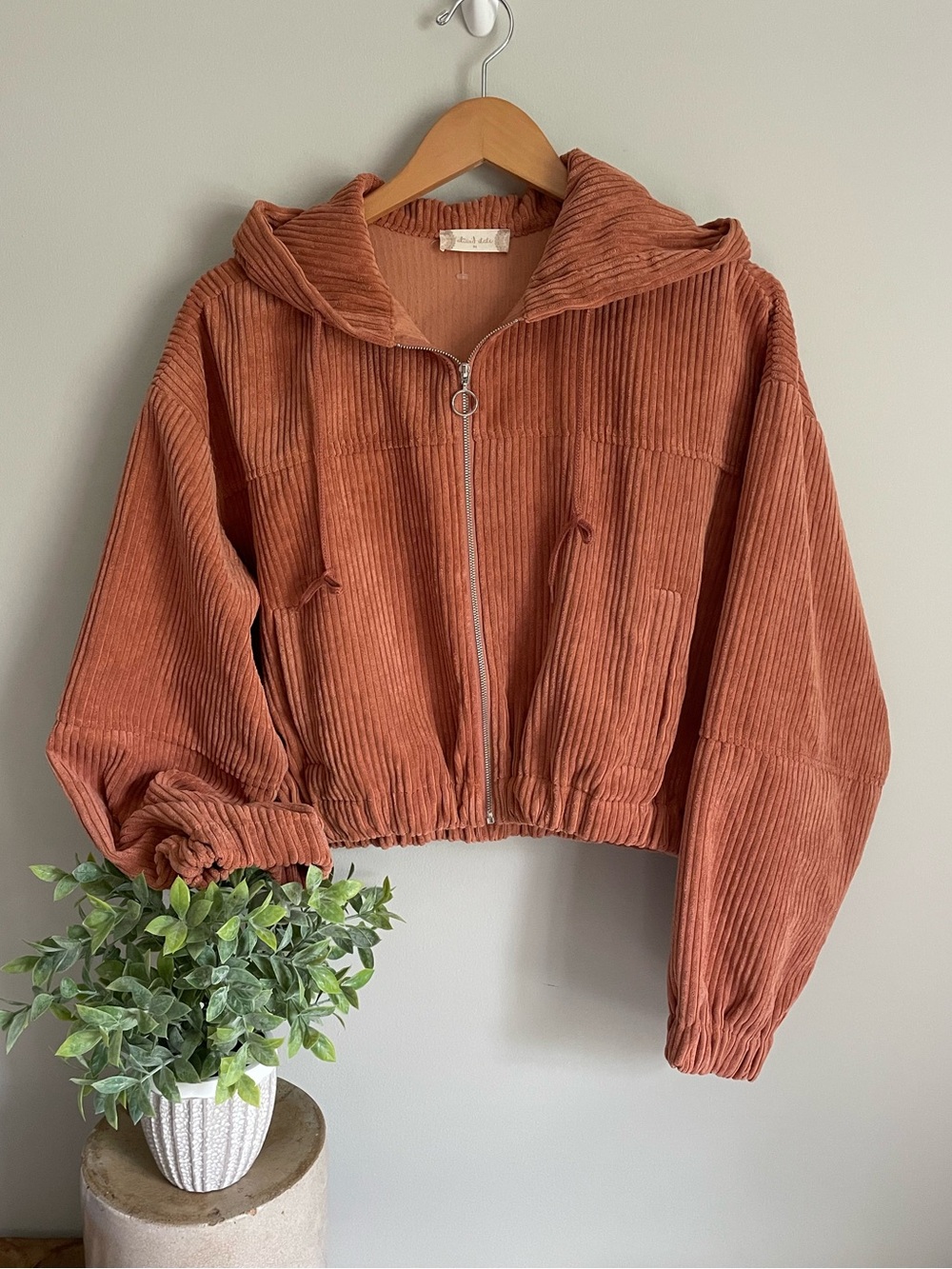 Altar'd State Burnt Orange Corduroy Hooded Zip Jacket